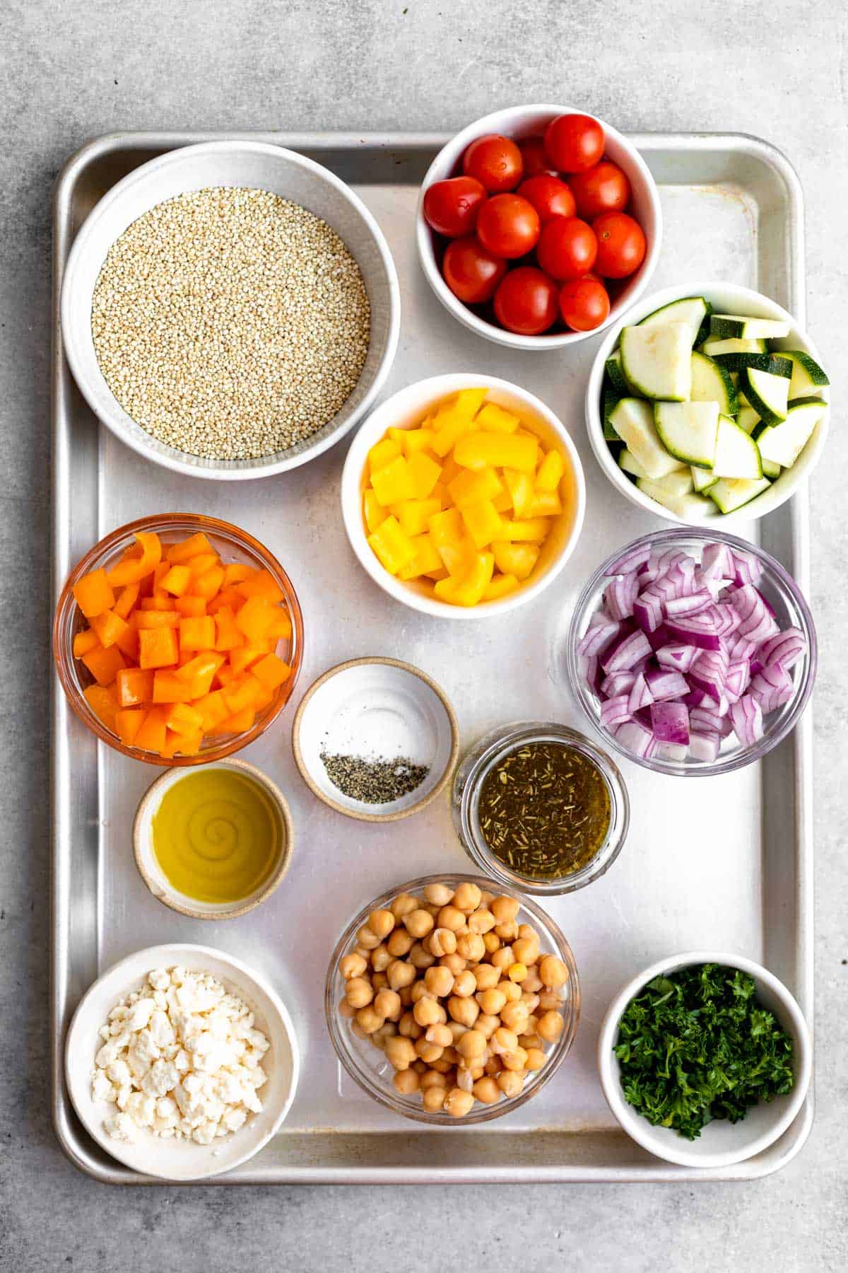ingredients in bowls with labels
