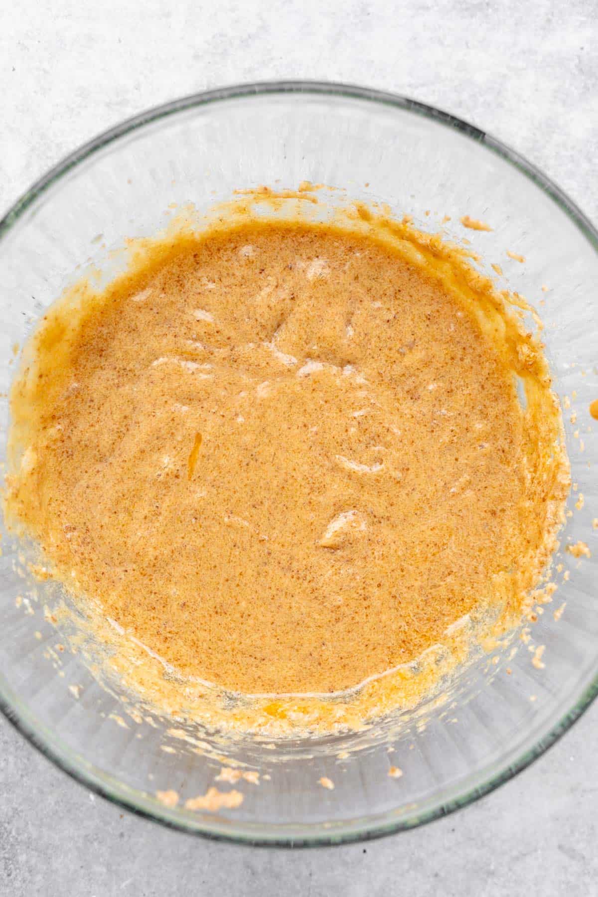 wet ingredients in a glass bowl