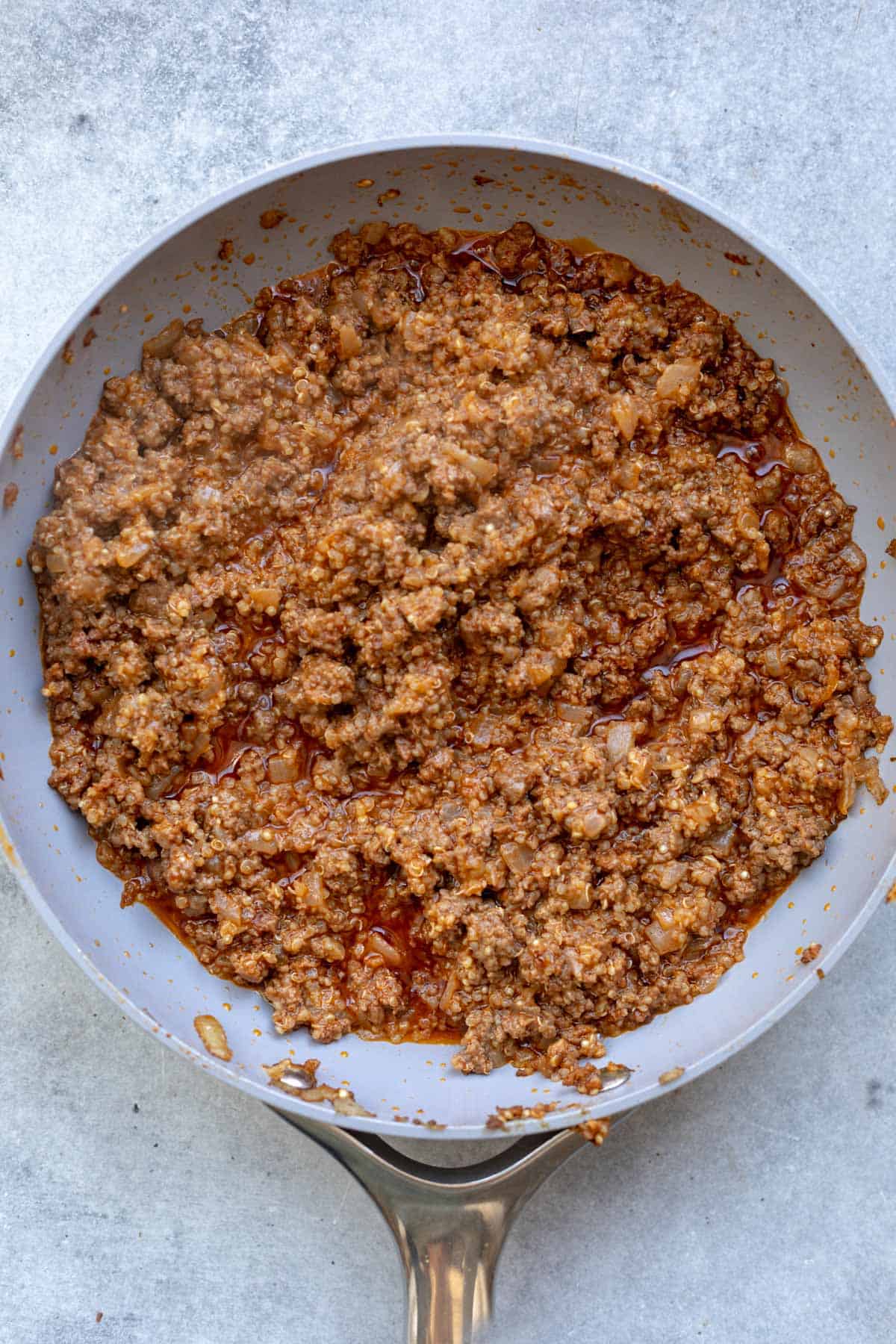 meat in the pan after simmering