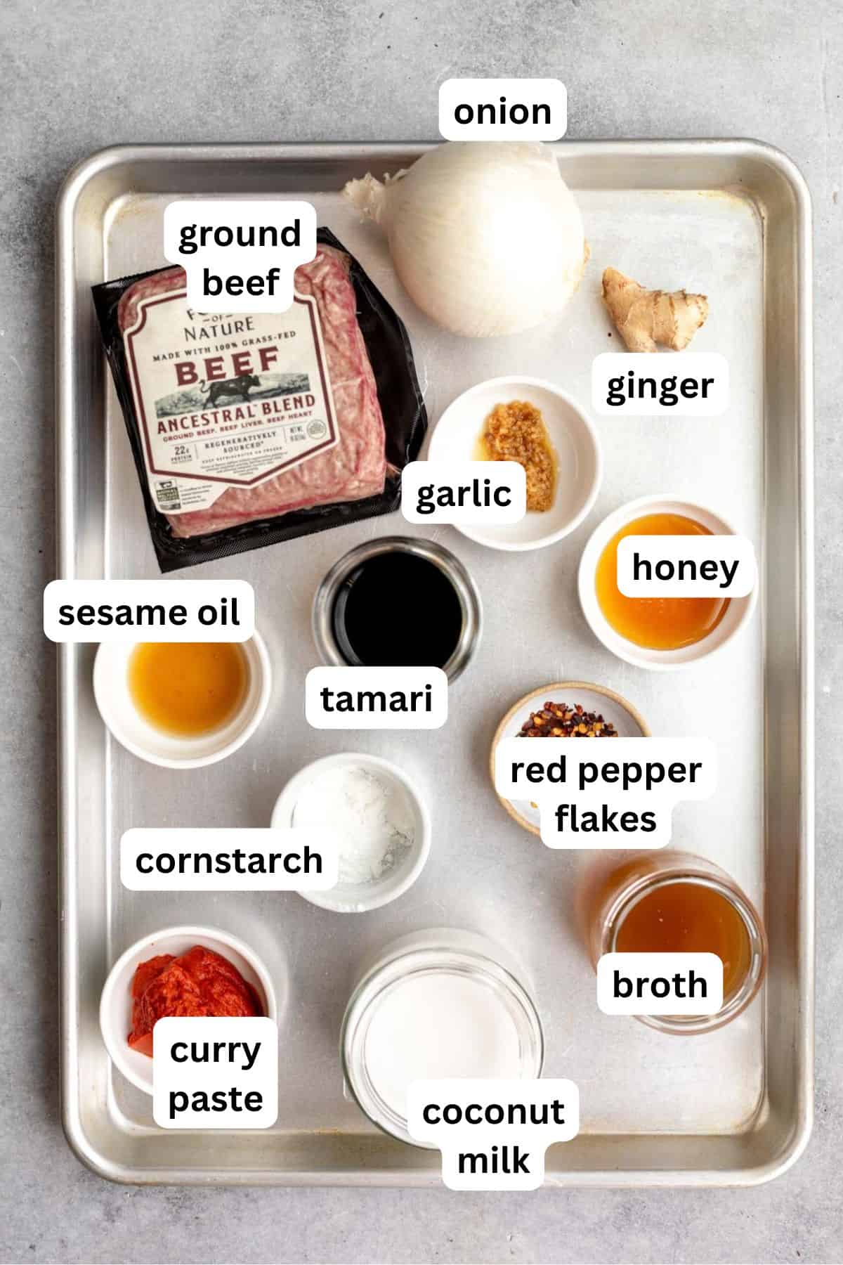 ingredients in bowls with labels