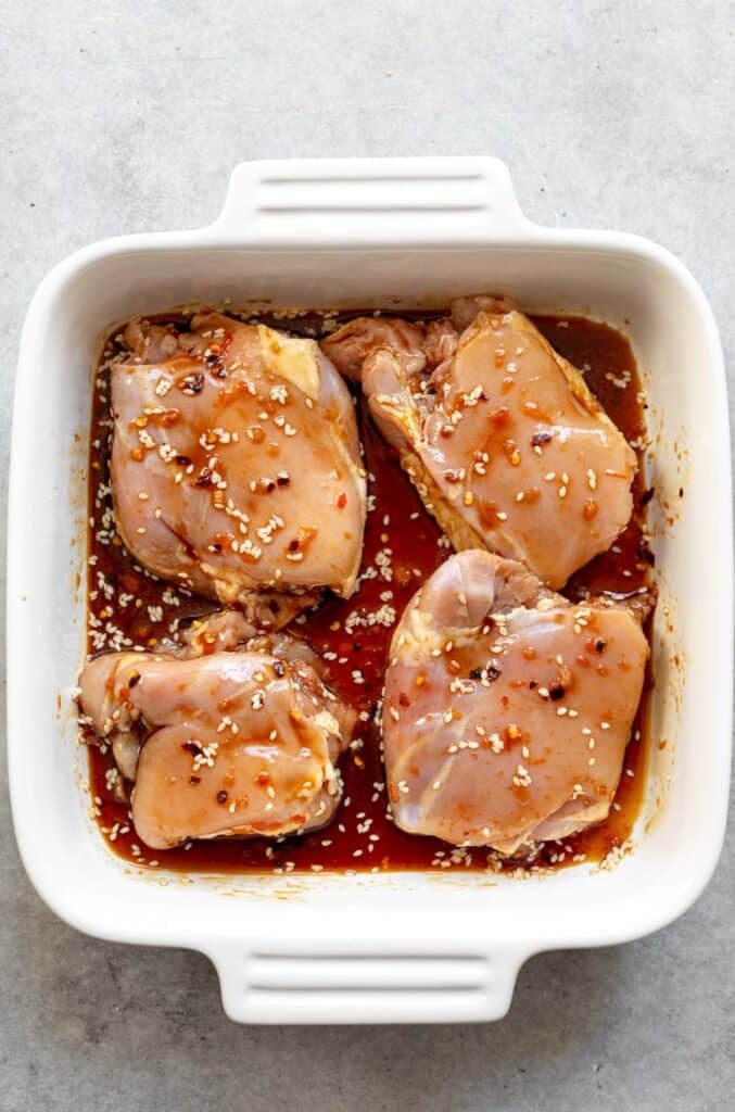 meat marinating in a pan