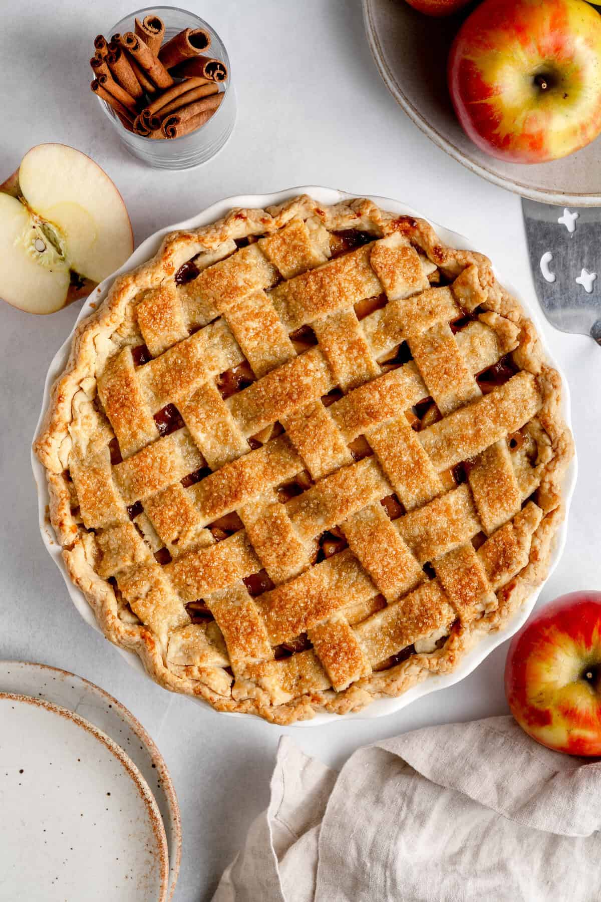 final gluten free apple pie in a pie dish