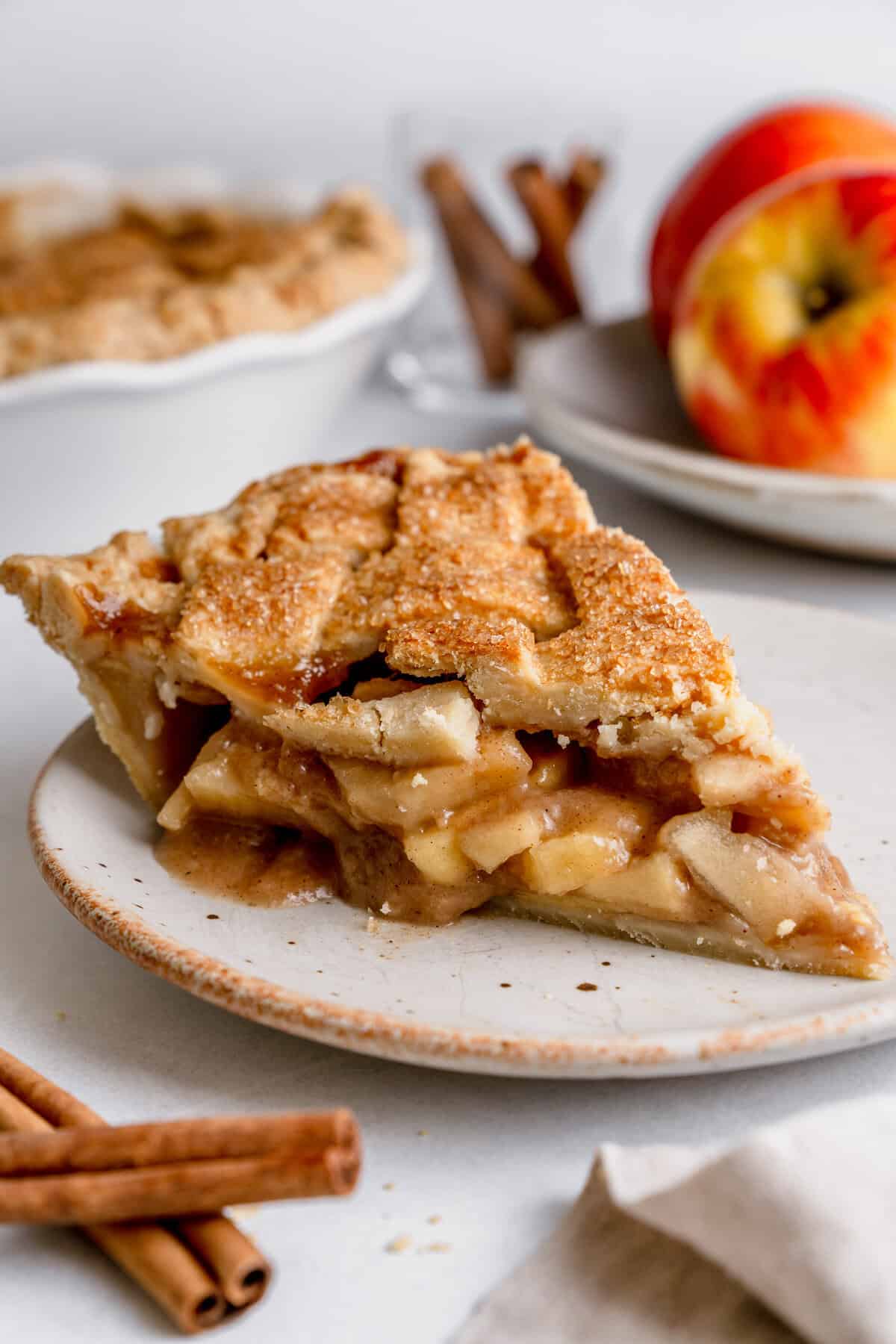 gluten free apple pie sliced on a plate