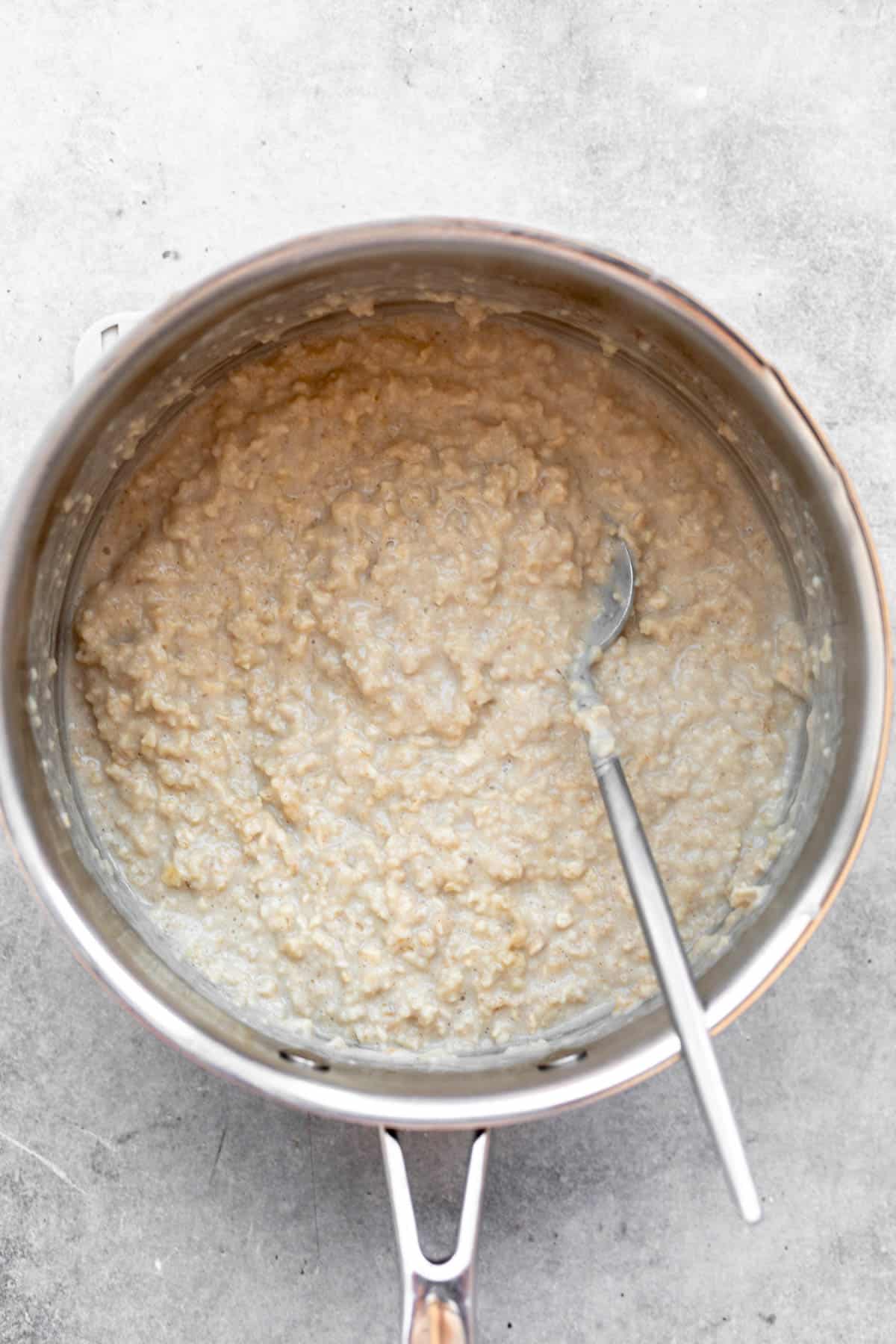 oatmeal in a pot after cooking