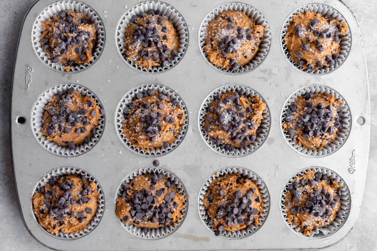 batter in the muffin tin before baking